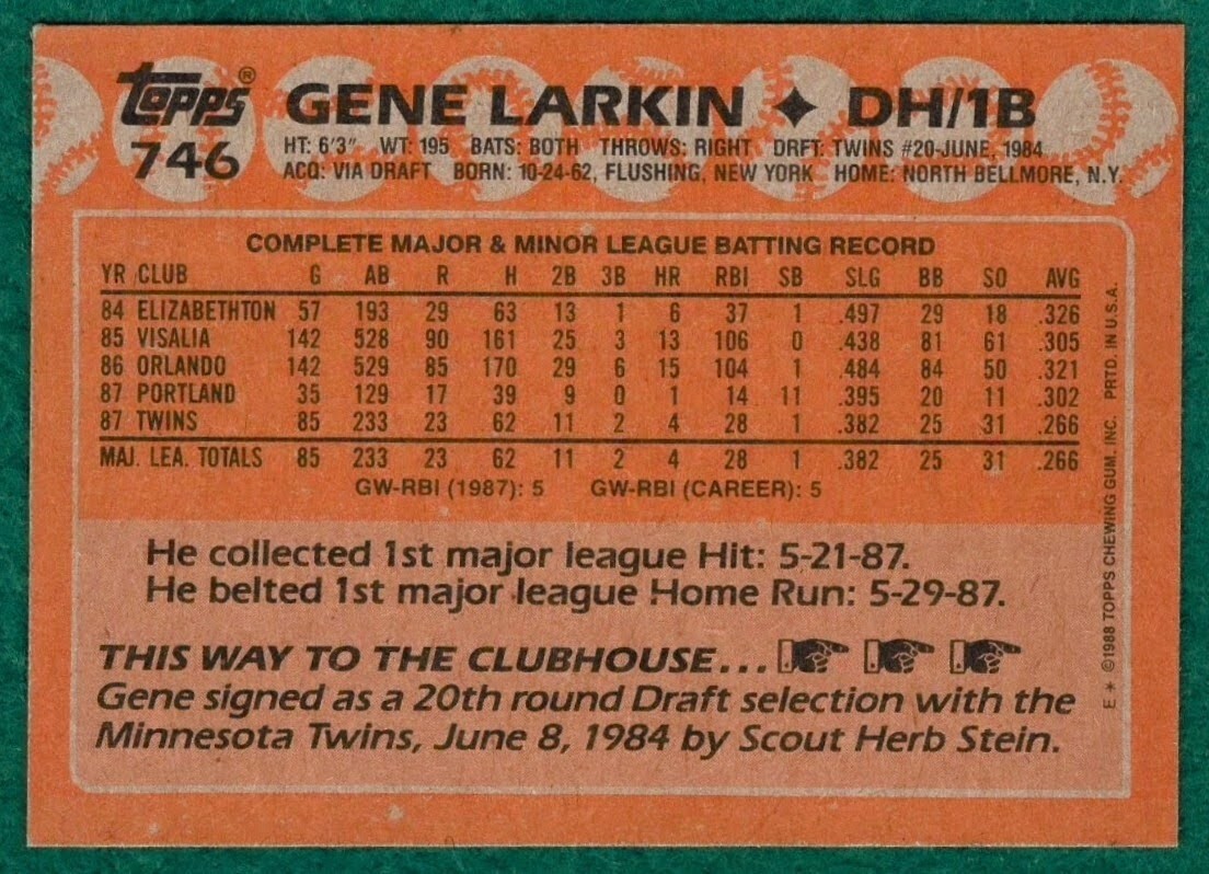 Gene Larkin - 1988 Topps #746 - Minnesota Twins Baseball Card | eBay