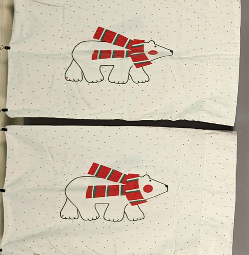 Flannel Pillowcase Set Polar Bear Vintage J P Stevens & Co 1970s Standard - Picture 4 of 6