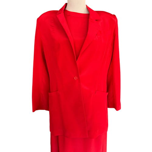 Vintage 80s Argenti Petites 2 piece Red Dress with belt and blazer sz 4 - Picture 7 of 9
