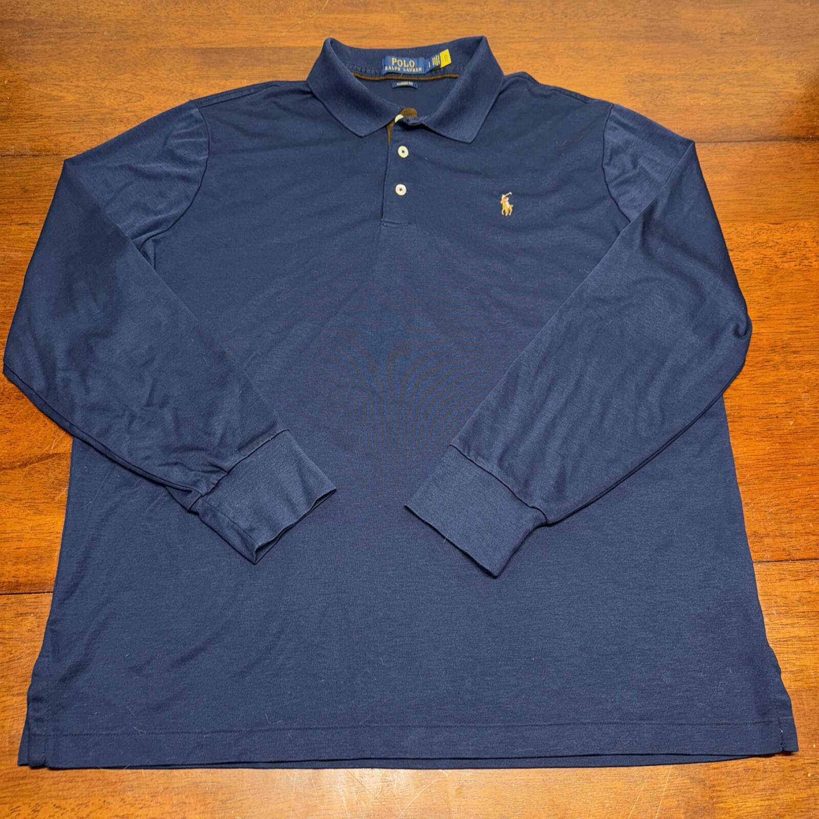 POLO RALPH LAUREN UOMO CAMICIA GRANDE BLU NAVY MANICA LUNGA GOLF VESTIBILITÀ CLASSICA PONY