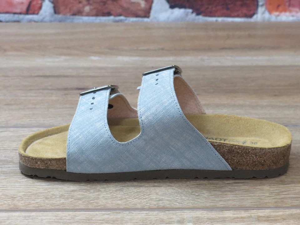 Para mujeres NAOT Santa Bárbara verde azulado lino cuero tobogán con correas de hebilla *7500-GAB Foto 4 de 4