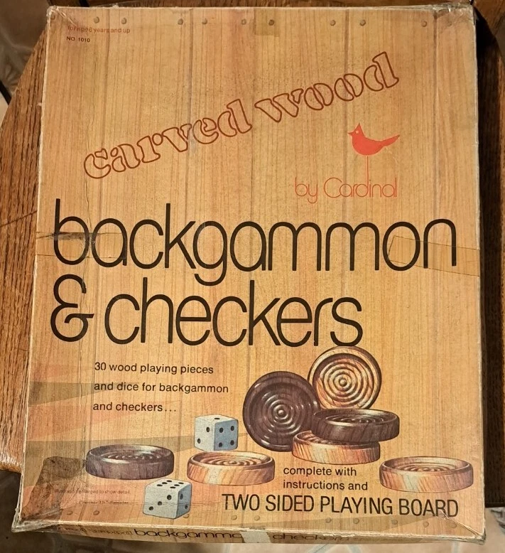 Vintage Carved Wood Look Cardinal Backgammon & Checkers Two-Sided Board Pieces - Image 2 of 4