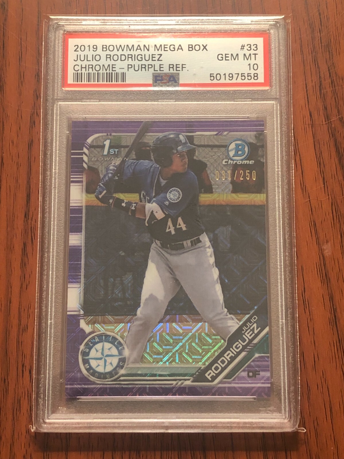 2019 Bowman Mega Box JULIO RODRIGUEZ 1st Chrome Purple #31/250 PSA 10 Gem Mint!
