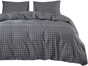 Wake In Cloud - Gray Grid Duvet Cover Set, 100% Cotton Bedding, Dark Grey White  eBay