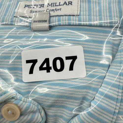 Camisa Peter Millar Summer Comfort Para Hombre Pequeña Azul Rayas S/S Golf Polo DEFECTO* - Imagen 14 de 14