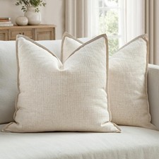 Euro Sham Pillow Covers for Bed 26x26, 2 Pack Natural Beige Thick Textured