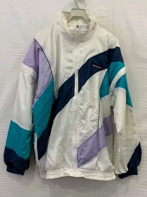 Vtg Ellesse Windbreaker Jacket Colorblock White Teal Purple Mens L Italy #115