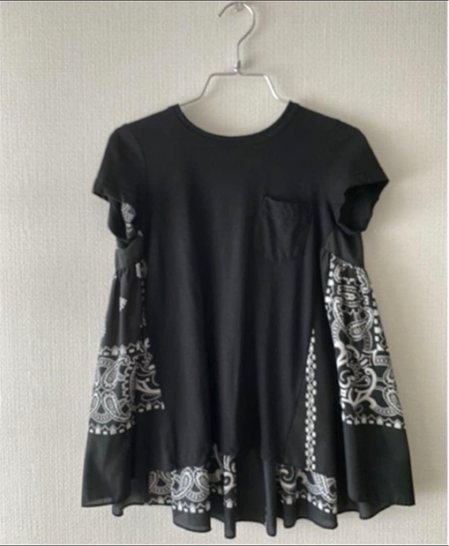 sacai Bandana Pattern Switch Top S Black Paisley Cotton Excellent Condition