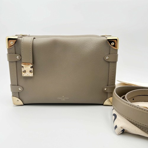 Louis Vuitton Side Trunk MM Taupe Grained Leather Crossbody Bag Gold Hardware