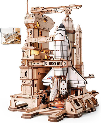 ROKR Space Shuttle Holzmodell   3D Bausatz mit Licht & Bewegung | 446 Teile