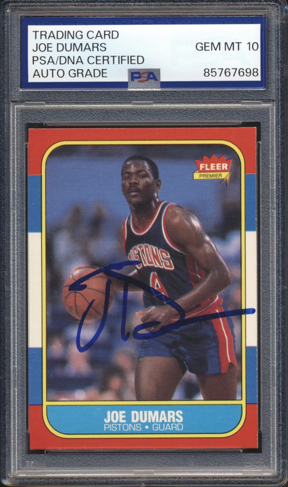 1986 Fleer Basketball AUTOGRAPH Joe Dumars Signed ROOKIE #27 PSA/DNA Auto 10 HOF view 1