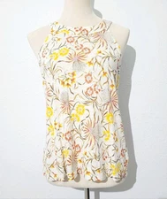Joie 100% Linen Floral Sleeveless Top Size Large Boho Chic Lightweight Blouse