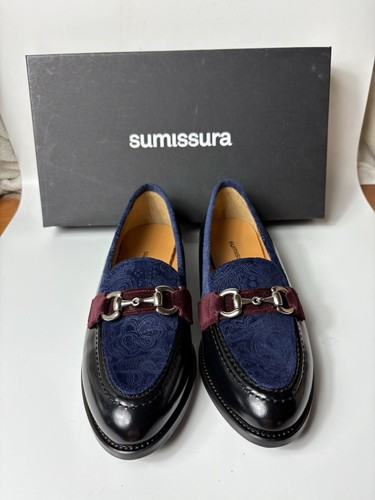 Sumissura Damen Gr. 39 Unikat Blau Wildleder Schwarz Leder Slipper Pferd Gebiss Halbschuh - Bild 8 von 11