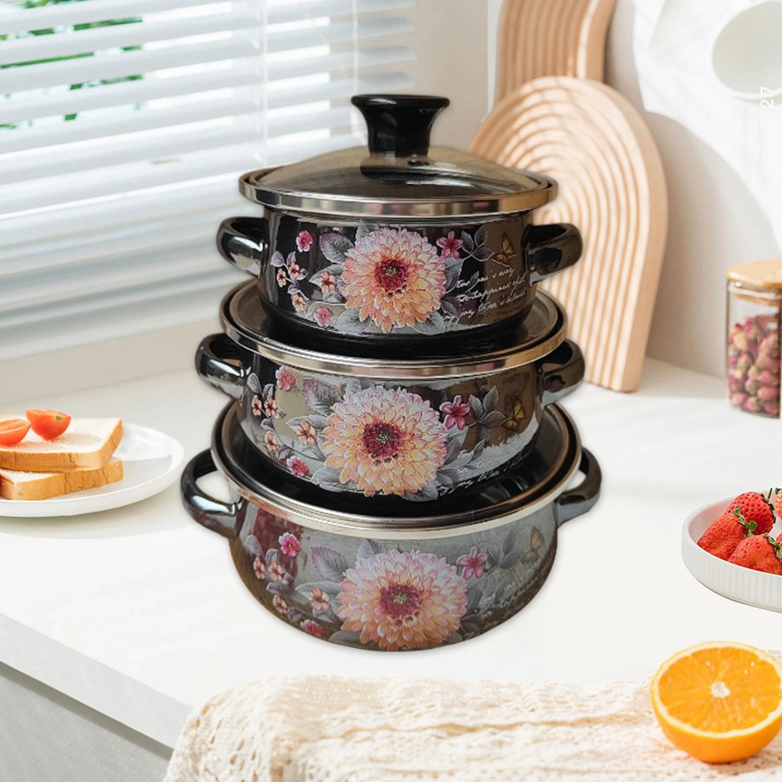 3Pcs Enamel Stockpots Set with Lids Flat Bottom Cooking Pots
Opens in a new window or tab