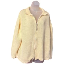 Carolina Colours Vintage 90s Light Yellow Full Zip Cable Knit Sweater Sz 18W
