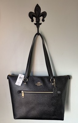 NWT COACH Gallery Tote Shoulder Bag Black Crossgrain Leather/ Gold Hardware