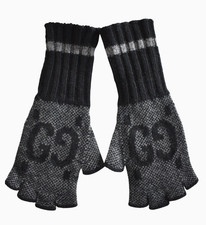     NEW GUCCI Black/Gray 100 CASHMERE Knit FINGERLESS Gloves S/17.5cm