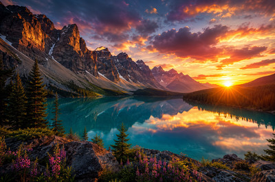 4K Ultra HD Mountain Lake Sunset Desktop Wallpaper Digital Download
