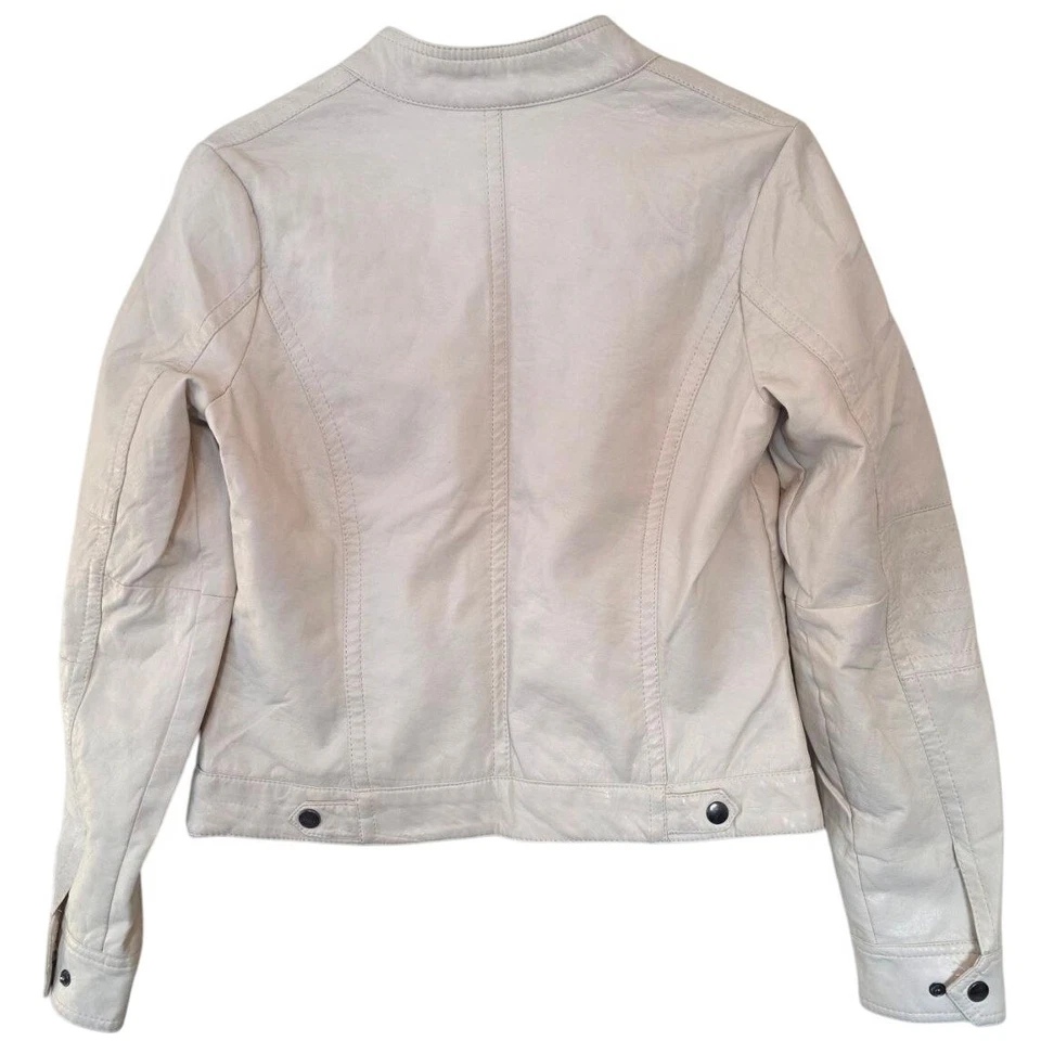Chaqueta de moto J2 Jou Jou de cuero sintético crema talla mediana Foto 2 de 4