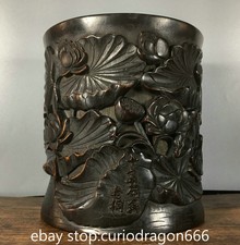 6 "Altes Ebony Holz geschnitzt Lotus Seedpod Blumen Pinsel Topf Bleistift Vase