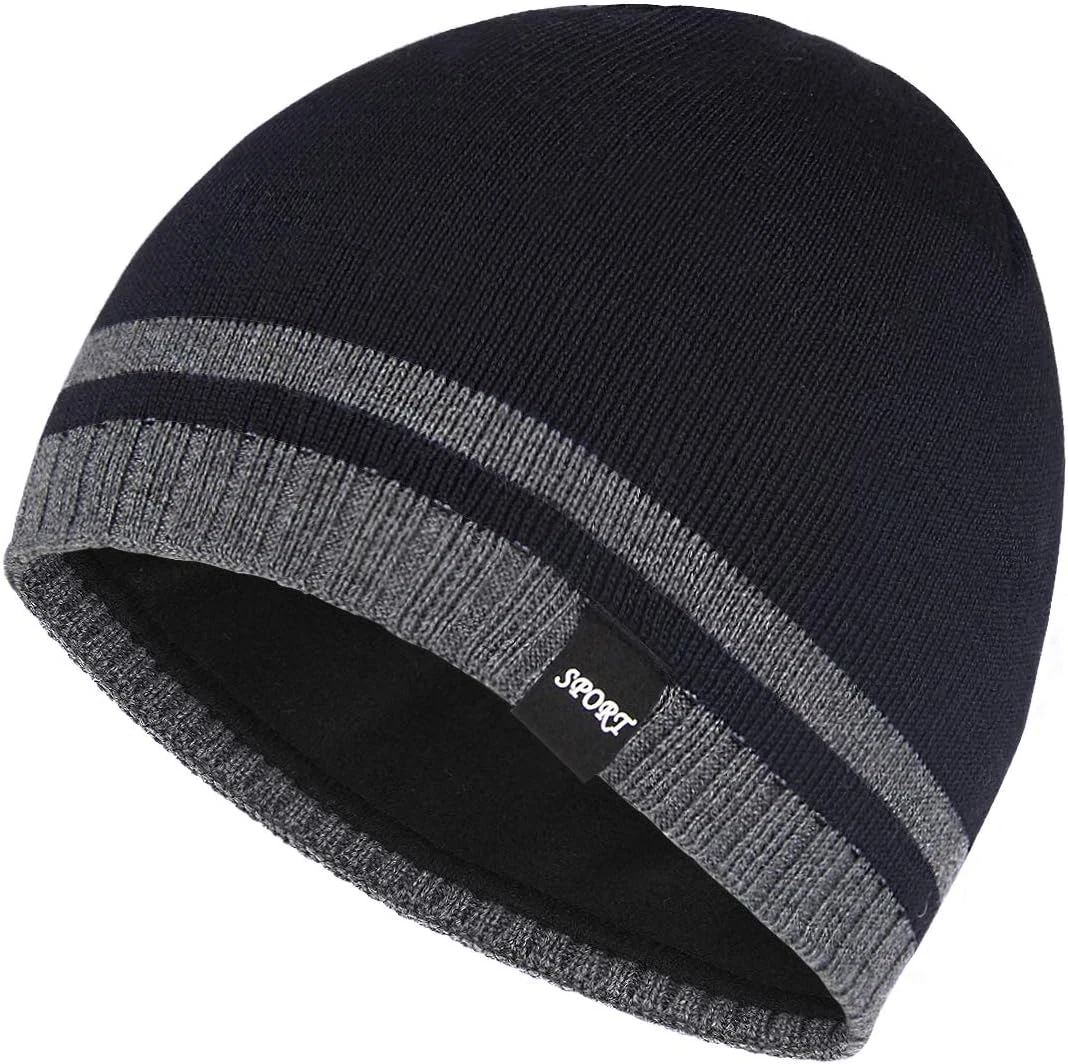 Mens Winter Beanie Hat Warm Knit Cuffed Plain Toboggan Ski Skull Cap (3 Patterns