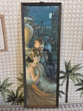 Vtg GENE PRESSLER Pompeian Beauty Art Panel Yard Long Lovers 23x10 FRAMED Print