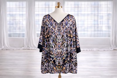 Ulla Popken Sheer Lined Tunic Flowy Popover Tunic Top Size 20 22 Artsy