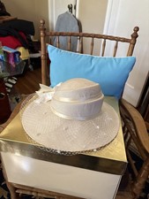 Fedoria Vintage Wide Brim Formal Hat with Floral Accent and Veil Ivory