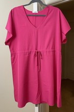 Ekouaer Dress Pink V-Neck Artsy Sundress Coastal Bohemian Gypsy Women's Large