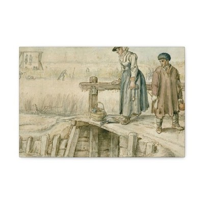 Hendrick Avercamp - Vrouw en jongen op een brug bij het ijs - Canvas Wall Art