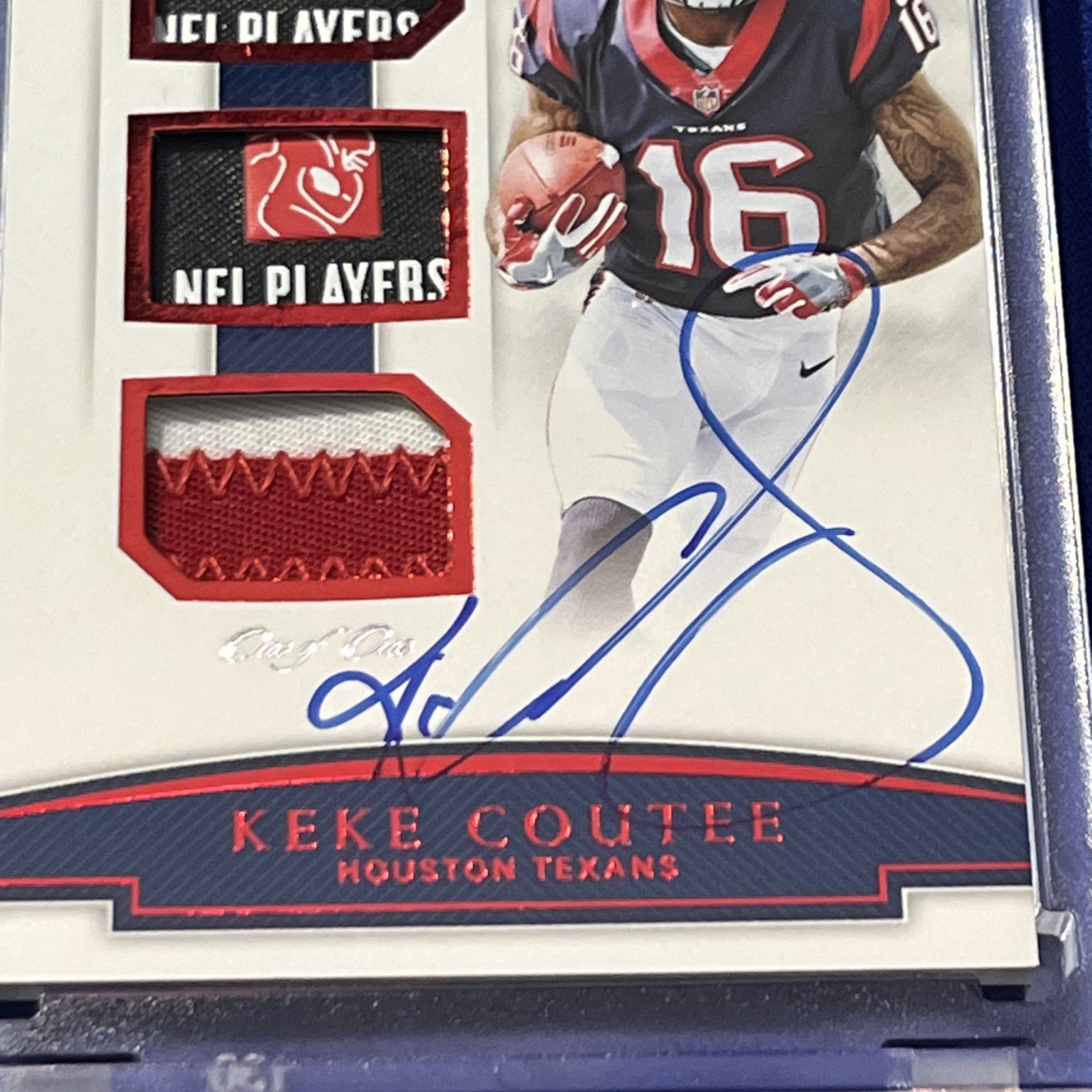 2018 Panini National Treasures - ONE OF ONE 1/1 Keke Coutee #RST-KC LAUNDRY TAG view 3