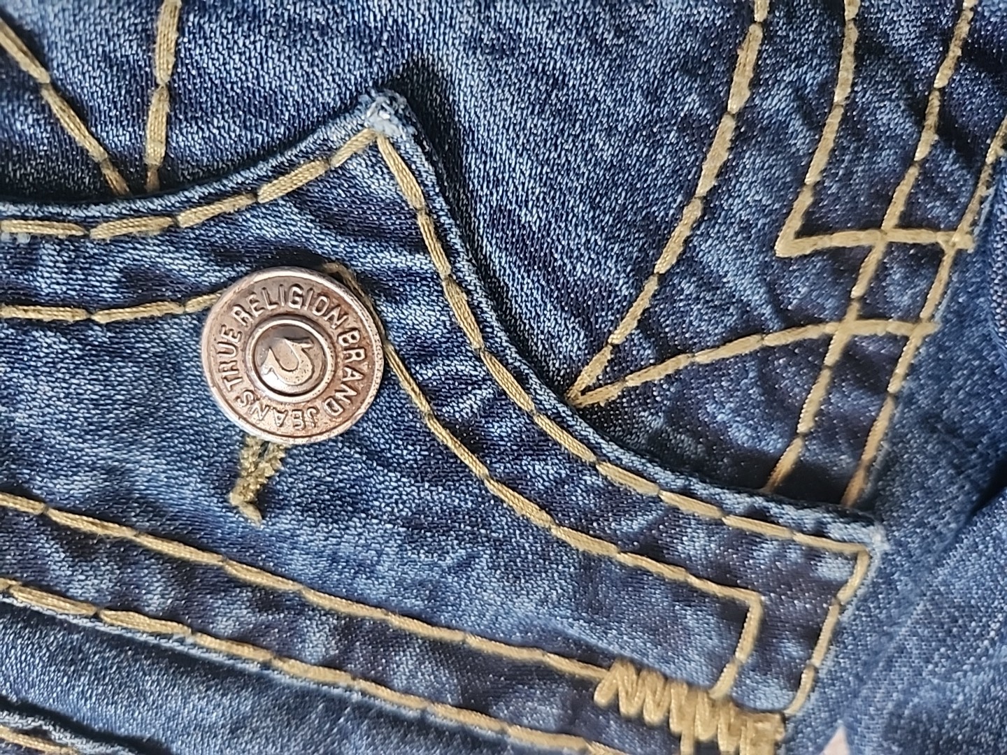 True Religion Joey Super T Jeans Size 29×36 Blue jeans thick stitch Men's  thumbnail 5