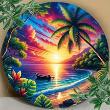 Tropical Beach Scene Aluminum Wall Art - Ideal for Home, Cafe, Bar Decoration Na
