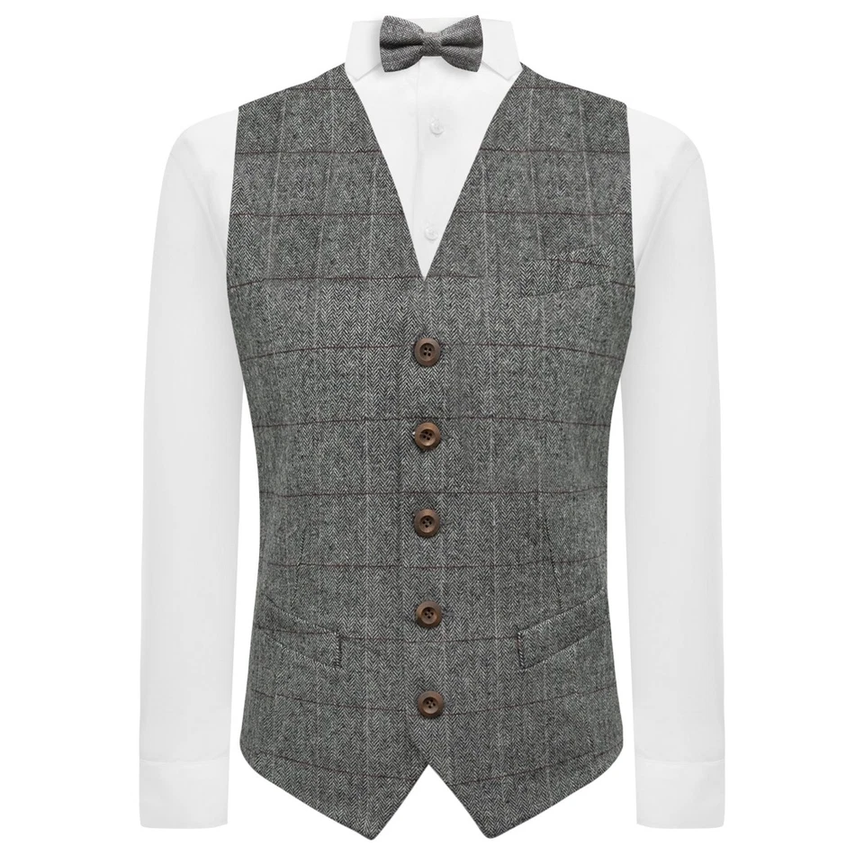 De Luxe à Chevrons Étain Gris Gilet, Tweed, Coupe Ajustée - Photo 2/4