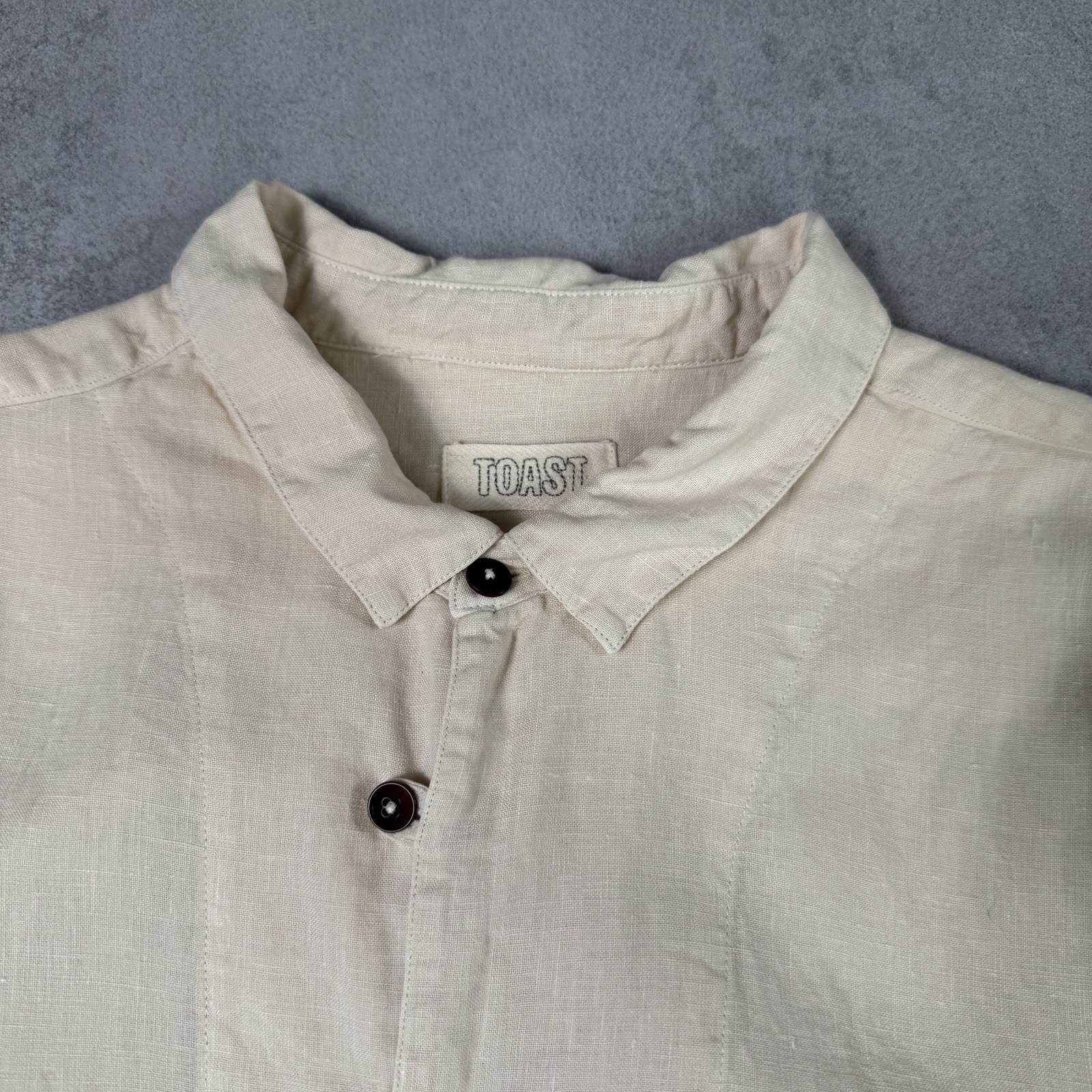 Toast Loop Button Linen Button Up Shirt Beige Size L
