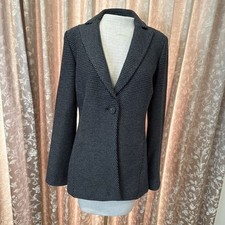 St. John Blazer Jacket 8 Gray And Black Textured Tweed Boucle Designer 1 Button