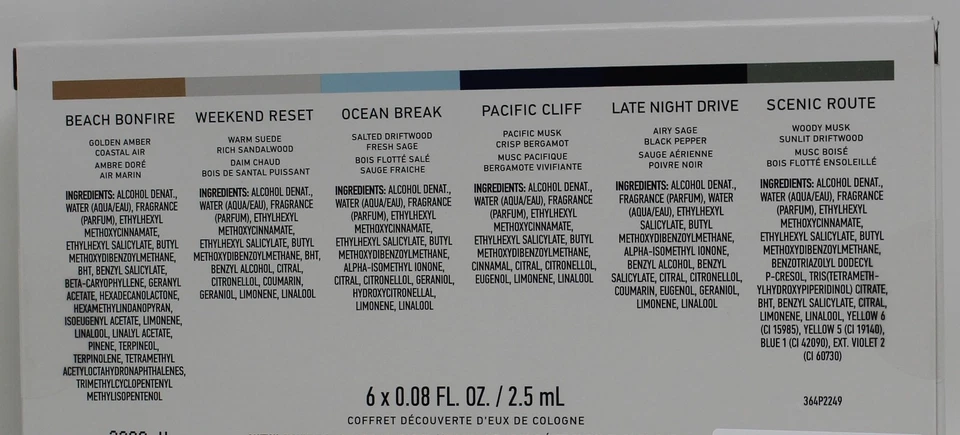 Juego de 6 frascos de colonia Hollister Discovery 0,08 oz para hombre playa hoguera Ocean Break Foto 2 de 3