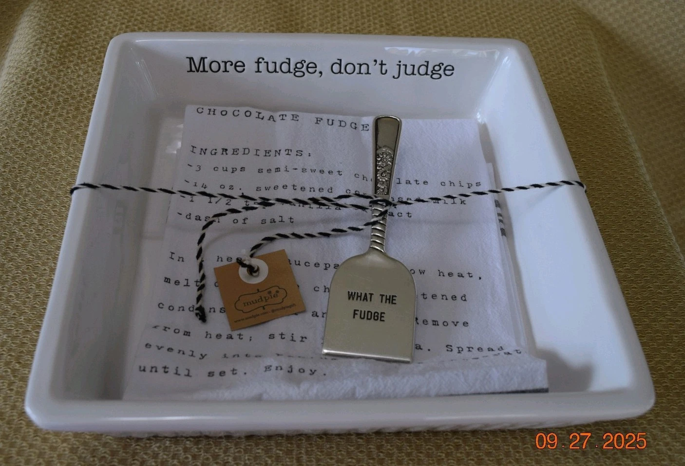 Fudge Baking Dish. Ceramic More Fudge, Dont Judge. Mudpie 3 Piece Set 10x10
Opens in a new window or