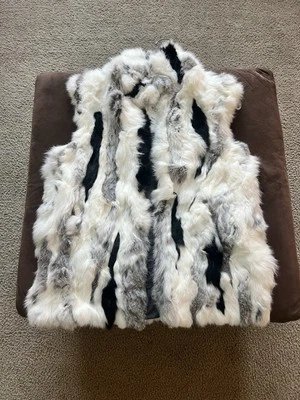 Adrienne Landau Women's Gray Black White Real Rabbit Fur Vest Jacket Size Large - Image 1 of 4