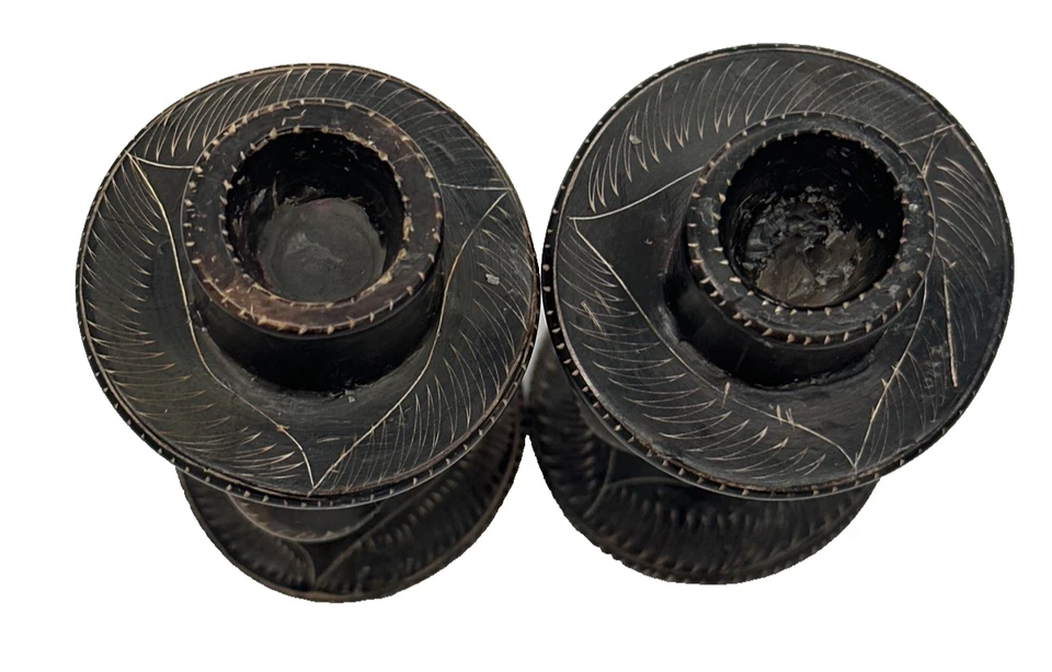 Candelabros de piedra de jabón africana tallada a mano de Kenia de colección mapa grabado Pai Foto 3 de 4