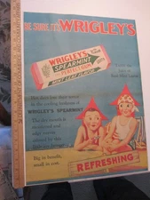 news ad 1929 WRIGLEY'S chewing gum spearmint pack beach people comic swimsuit