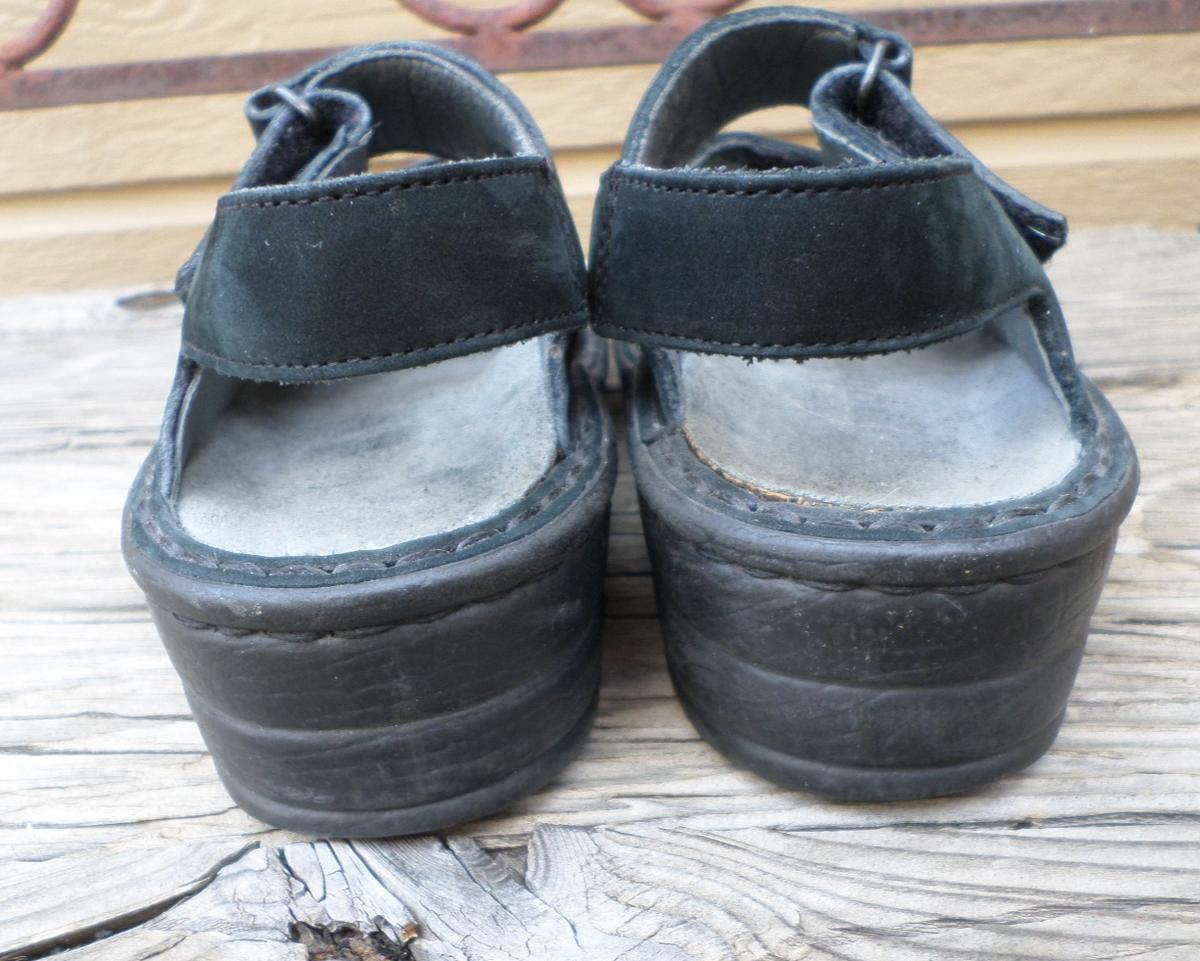 Mephisto Mobils Sandals slides Black Leather Nubuck 2 buckles Size 41 New. Mephisto Mobils Black Nubuck Leather Sandals Women main image 3