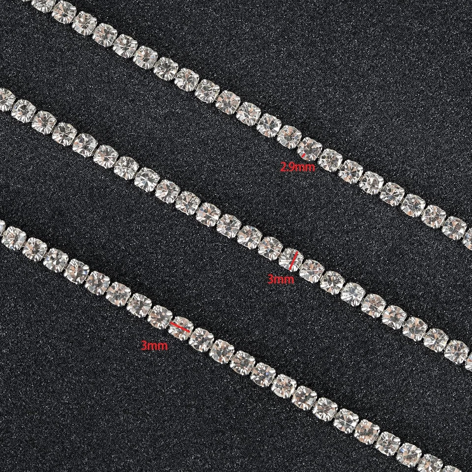 16.4 Feet Clear Crystal Rhinestone Close Chain, Silver Stainless Steel Trimming - Image 3 of 4
