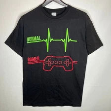 Gamer Graphic Black T-Shirt Men’s Size L Controller Neon Heartbeat Funny
