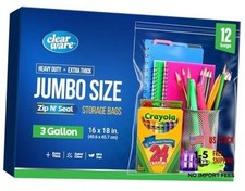 12 Large Storage Bags with Zipper Top - 3 Gallon Size, 16"x18", X-Large 12.0