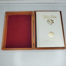 Cedar Box Holy Bible Wooden Storage Case For Rose Felt Lined Hinged Vintage