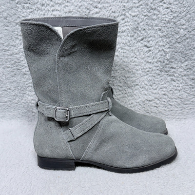 Koolaburra Elista Moto Womens Size 5 Gray Suede Boots Strap Buckle