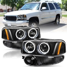 Pairs For 2000-2006 Gmc Yukon Denali Black Projector Headlights Bumper Lamps Lr Pairs For 2000-2006 Gmc Yukon Denali Black Projector Headlights Bumper Lamps Lr