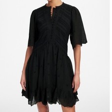 Madewell Size 0 Mini Dress 100% Cotton Voile Eyelet Embroidery Flutter Sleeve 