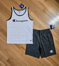 NEW Champion Youth Big Boy Tank Top  Short Set, White/Gray YM - 10/12 